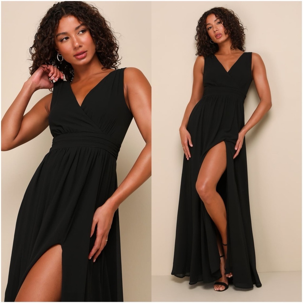 LULU'S Thoughts Of You Black Surplice Maxi Dress